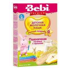 Bebi Рremium.  Молочная пшеничная каша «Печенье с грушами», 6  мес+ 200 г.(3838471018906)