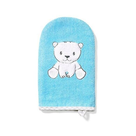 BabyOno. Рукавица для купания Медвежонок, голубой с белым (5901435408582)