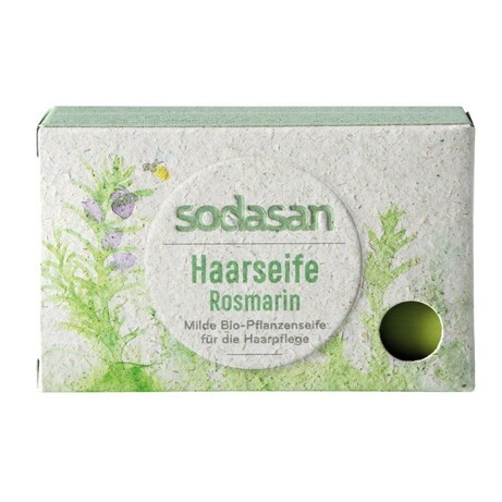 SODASAN. Органическое нежное мыло-шампунь Розмарин для укрепления и роста волос 100 г (4019886190190
