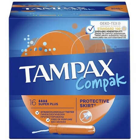 Tampax Compak Super Plus. Гигиенические тампоны с аппликатором, 16 шт (4015400219620)