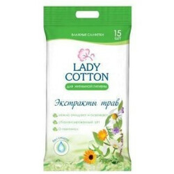 Lady Cotton. Салфетки влажные Lady Cotton Intimate С ромашкой 15 шт/уп (4820143707569)