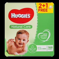 Huggies. Влажные салфетки Natural Care 2+1, 3x56 шт.  (550176)