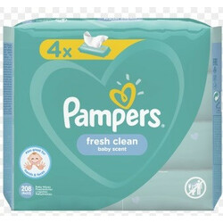 Pampers. Дитячі вологі серветки Pampers Fresh Clean baby scent,(4 х 52 шт) 208 шт(077949)