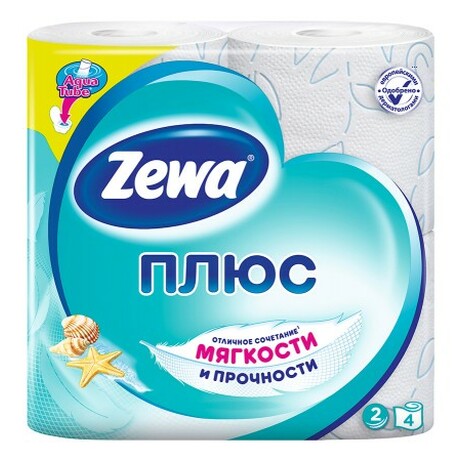 Zewa Plus. Двухслойная туалетная бумага белая "Zewa ПЛЮС", 184 отрыва (017305)