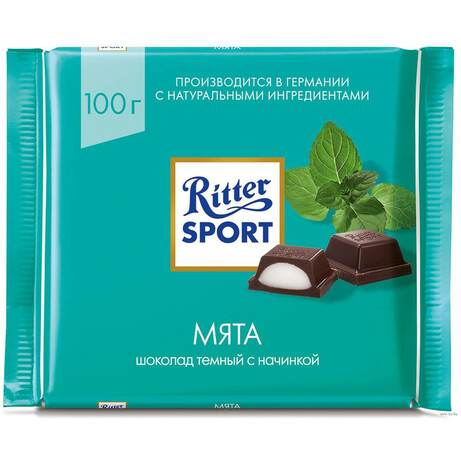 Ritter Sport. Черный шоколад с мятой 100г(4000417028600)