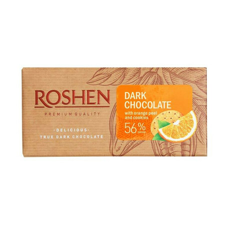 Roshen. Шоколад черный с апельсиновой цедрой и печеньем 90 гр(4823077620713)