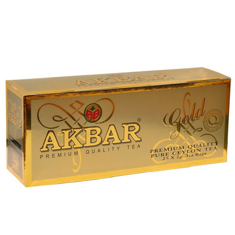 AKBAR. Чорний чай Akbar Gold в пакетиках 25х2г(5014176014575)
