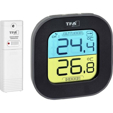TFA . Термометр цифровой "Fun", чёрный, внешний радиодатчик, 88x19x88 мм (30306801)