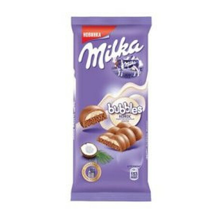Milka. Шоколад молочный Bubbels пористый с кокосом 97 гр(7622210809698)