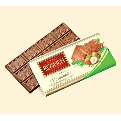 Roshen. Шоколад молочный с измельч лесными орехами 90гр(4823077616235)