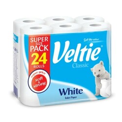 Veltie. Туалетная бумага Veltie, 24 рулона 2-х слойная, белая, 144 отрыва (7234)