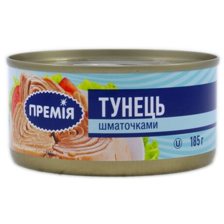 Премія. Тунец кусочками стерилизованный 185гр (4824024001708)