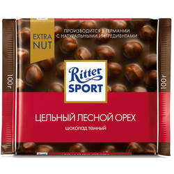 Ritter Sport. Шоколад темный с цельными лесными орехами 100г (4000417702005)