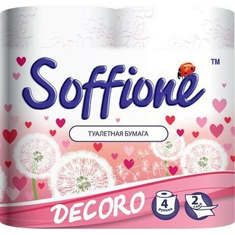 Soffione. Папір туалетна Декоро 2 шари рожева 4шт/уп(4820003833018)