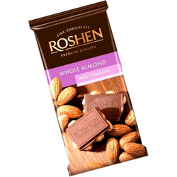 Roshen. Шоколад молочный с целым миндалем 90г (4823077619144)
