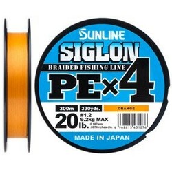 Sunline . Шнур Siglon PE х4 300m (оранж.) №1.2/0.187 mm 20lb/9.2 kg(1658.09.54)
