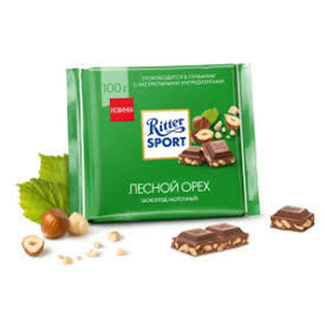 Ritter Sport. Шоколад молочный с лесными орехами 100г(4000417222602)