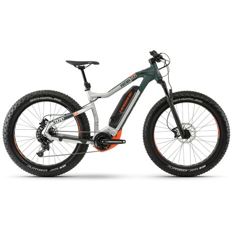 Haibike. Электровелосипед XDURO FatSix 8.0 500Wh 11 s. NX 26", рама M, серо-зелено-оранжевый, 2020 (