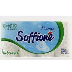 Soffione. Папір туалетна NATURAL 3-х слойная біла, 150 відривів, 8 рулонів(4820003833070)