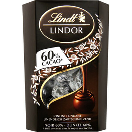 Lindt. Конфеты Линдор 60% какао, черный шоколад 200г(8003340091273)