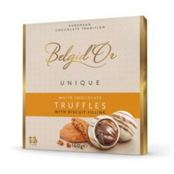 Belgid'Or. Конфеты трюфеля из белого шоколада с кусочками печенья 160 г (5413216135230)
