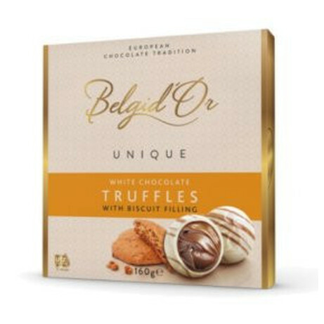 Belgid'Or. Конфеты трюфеля из белого шоколада с кусочками печенья 160 г(5413216135230)