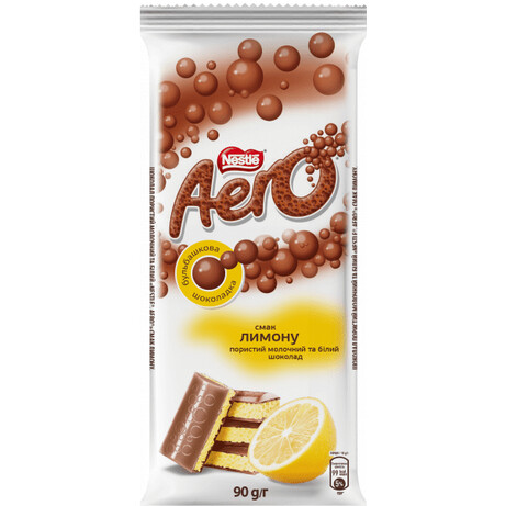 Aero. Шоколад молочный с вкусом лимона пористый 90 гр(4823000921269)