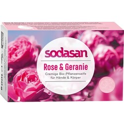 SODASAN. Органічне омолоджуюче крем-мило для особи і тіла Роза-герань 100 г(4019886190077)