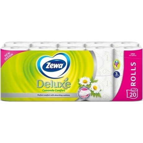 Zewa.Туалетний папір Zewa Deluxe аромат ромашка тришарова 20 рулонів + 20 рулонів(7322540556087)