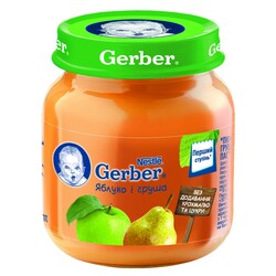 Gerber пюре "Яблуко і груша", 6+ м.  130 гр.(7613033514852)