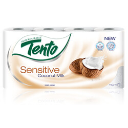 Tento. Туалетная бумага Sensitive Coconut, 8 рулонов, 3 слоя. (012992)