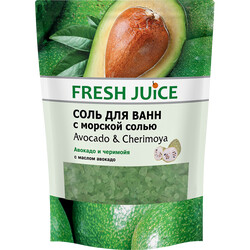 Fresh juice. Соль для ванн Fresh Juice Avocado & Cherimoya дой-пак 500 г (4823015937637)