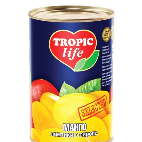 Tropic Life. Манго ломтиками в сиропе 425 г(5060162900759)