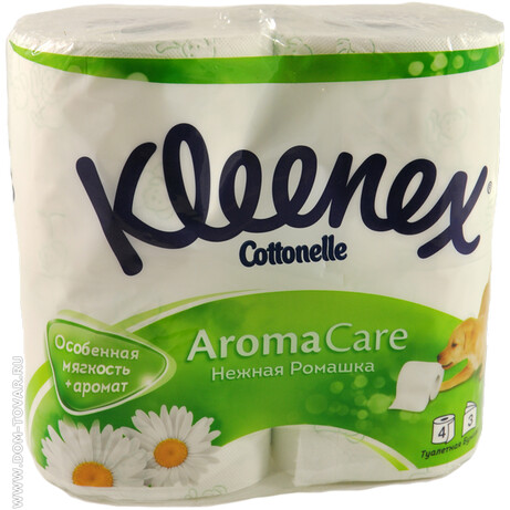 Kleenex.Тришарова ная туалетний папір 4 шт Aroma care з ароматом ромашки
