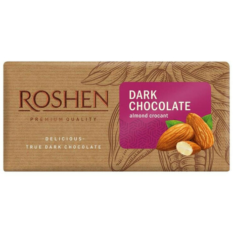 Roshen. Шоколад черный с подсоленным миндалем 90 гр (4823077626319)