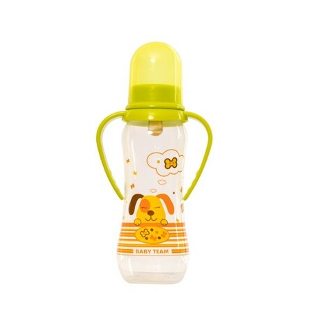 Baby Team.  Бутылочка для кормления с латексной соской и ручками, 250 мл. 0 мес + (1311)