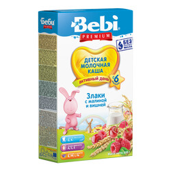 Bebi Premium. Молочная каша  «Злаки с малиной и вишней», 6 мес+  200 г. (3838471016636)