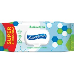Superfresh. Влажные салфетки Antibacterial с клапаном, 120 шт (4823071642285)