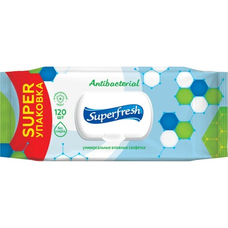Superfresh. Вологі серветки Antibacterial з клапаном, 120 шт(4823071642285)