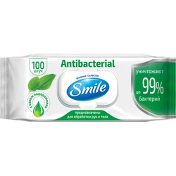 Smile. Вологі серветки Antibacterial з соком подорожника 100 шт(4823071636741)