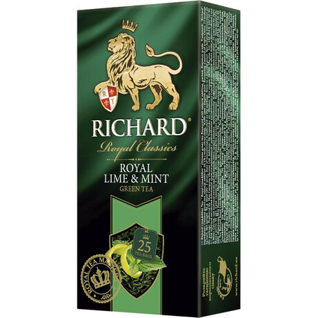 Richard. Чай зеленый Richard Royal Lime&Mint в пакетиках 25шт*2г (4820018738070)