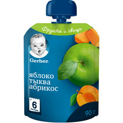 Gerber. Пюре фруктово-овощное Яблоко, Тыква, Абрикос с 6 месяцев 90 г (034999)