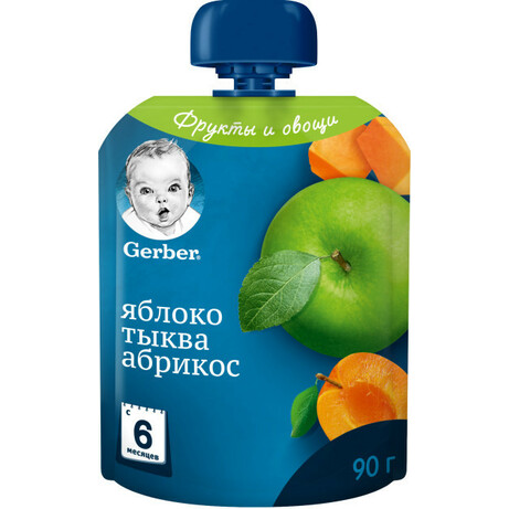 Gerber. Пюре фруктово-овочеве Яблуко, Гарбуз, Абрикоса з 6 місяців 90 г(034999)