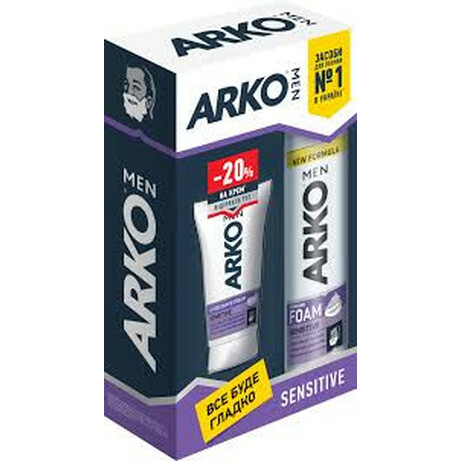 Arko. Подарунковий набір Men Піна для гоління Sensitive 200мл + Крем після гоління Sensitive 50мл  (8690