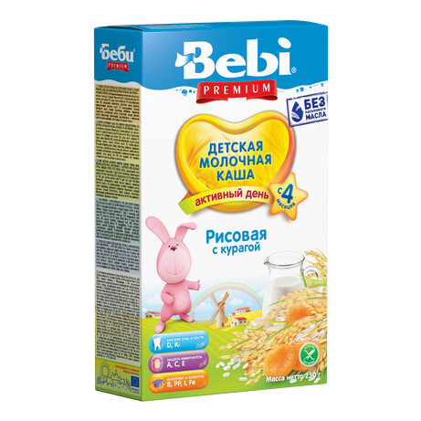 Bebi Premium. Молочна каша "Рисова з Курагою", 4 мес+ 250 р.(076456)
