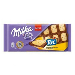 Milka. Шоколад молочный с соленым крекером Tuc 87г (7622210451231)