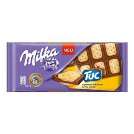 Milka. Шоколад молочный с соленым крекером Tuc 87г(7622210451231)