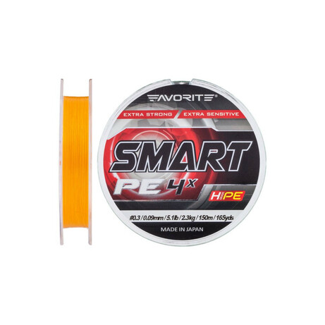Favorite.  Шнур Smart PE 4x 150м(оранж.)  №0.3-0.09 мм, 2.3 кг(1693.10.42)