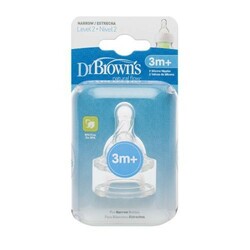 Dr. Brown's.  Соска 2-го уровня для бутылочки с узким горлышком, силикон, 3+ месяцев, 2 шт. в уп (32