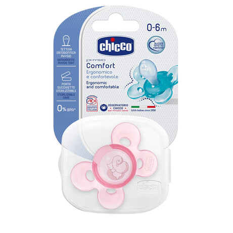 Chicco. Пустышка Physio Forma Comfort силикон (0-6 мес. - 1 шт.) розовый  (8058664059010)